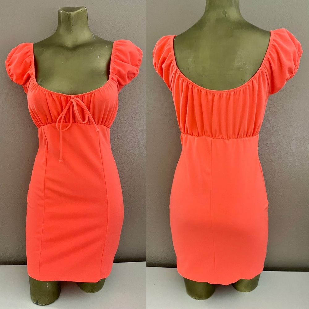 Sweet Neon Orange Babydoll Mini Dress Size Small As-Is